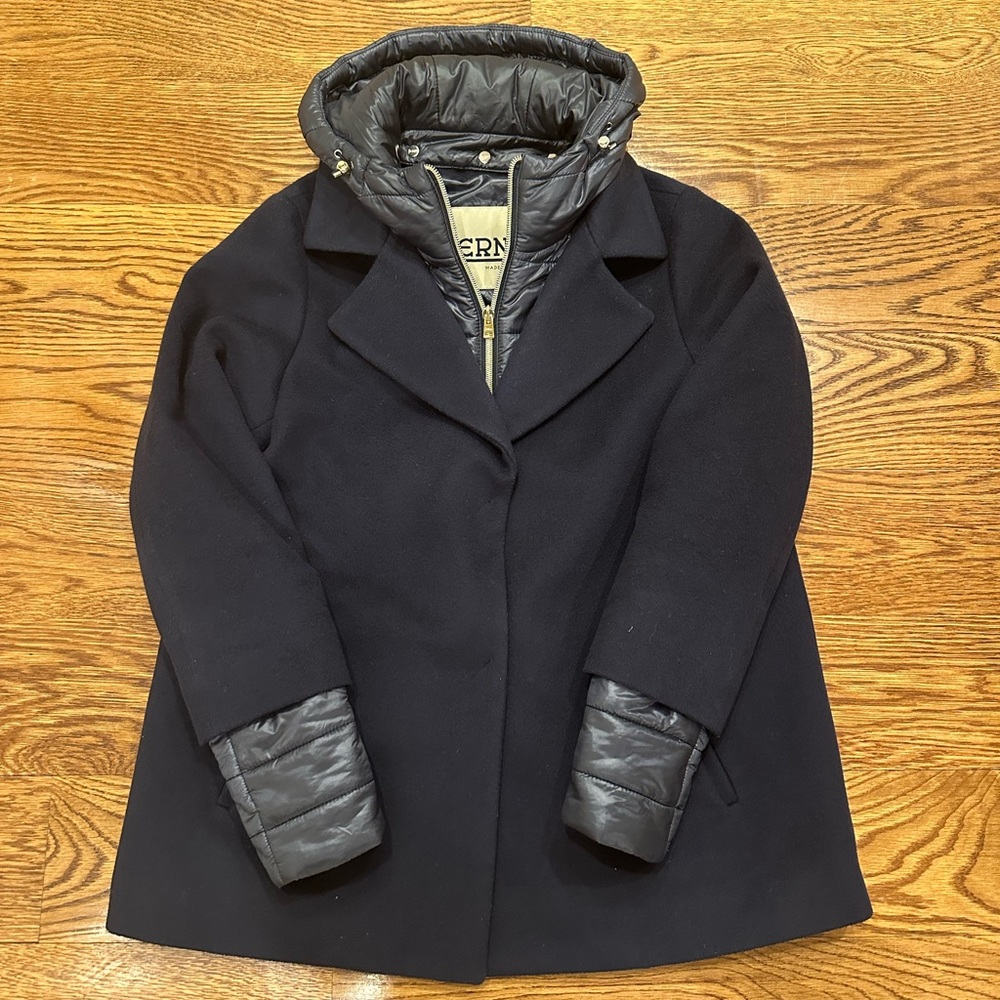 Herno Layered Quilted & Wool Puffer Jacket Navy size 42 - Picture 5 of 8